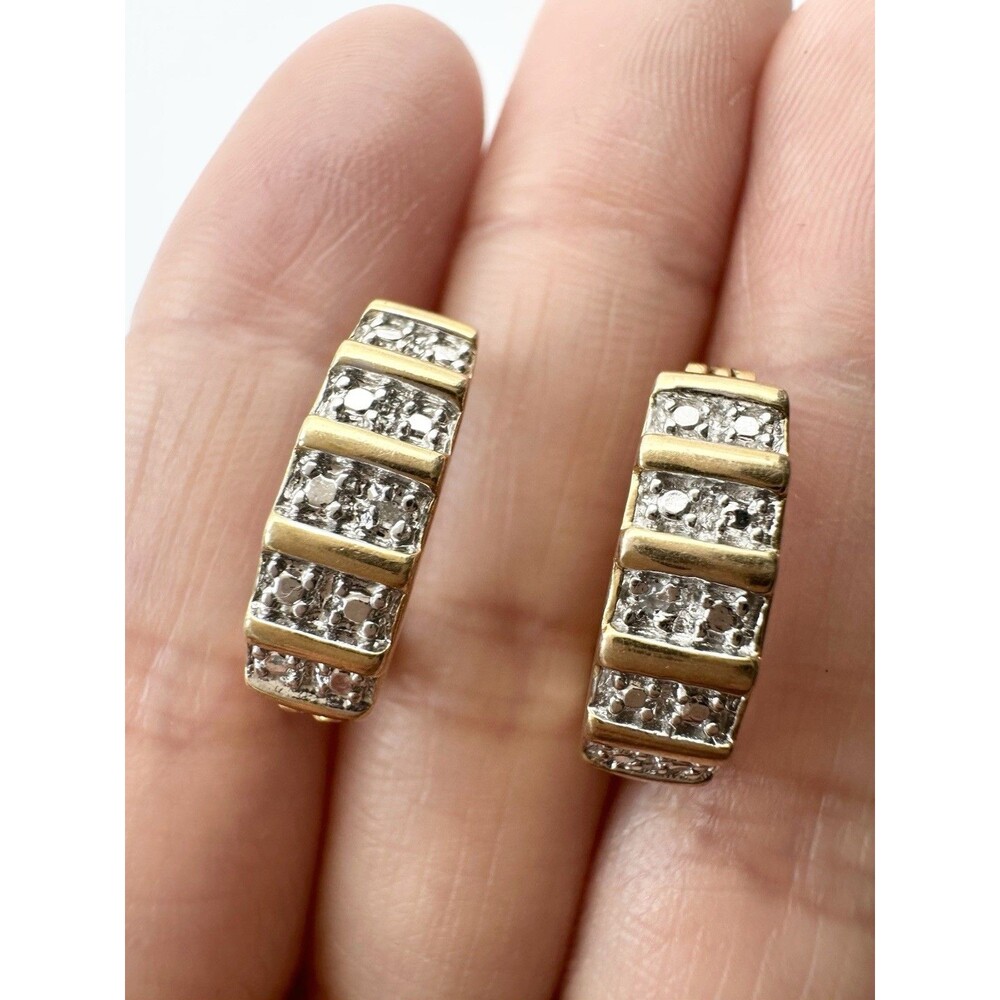 Ross Simons .925 18k Vermeil Natural Diamond Huggie Hoop Earrings  Vtg
